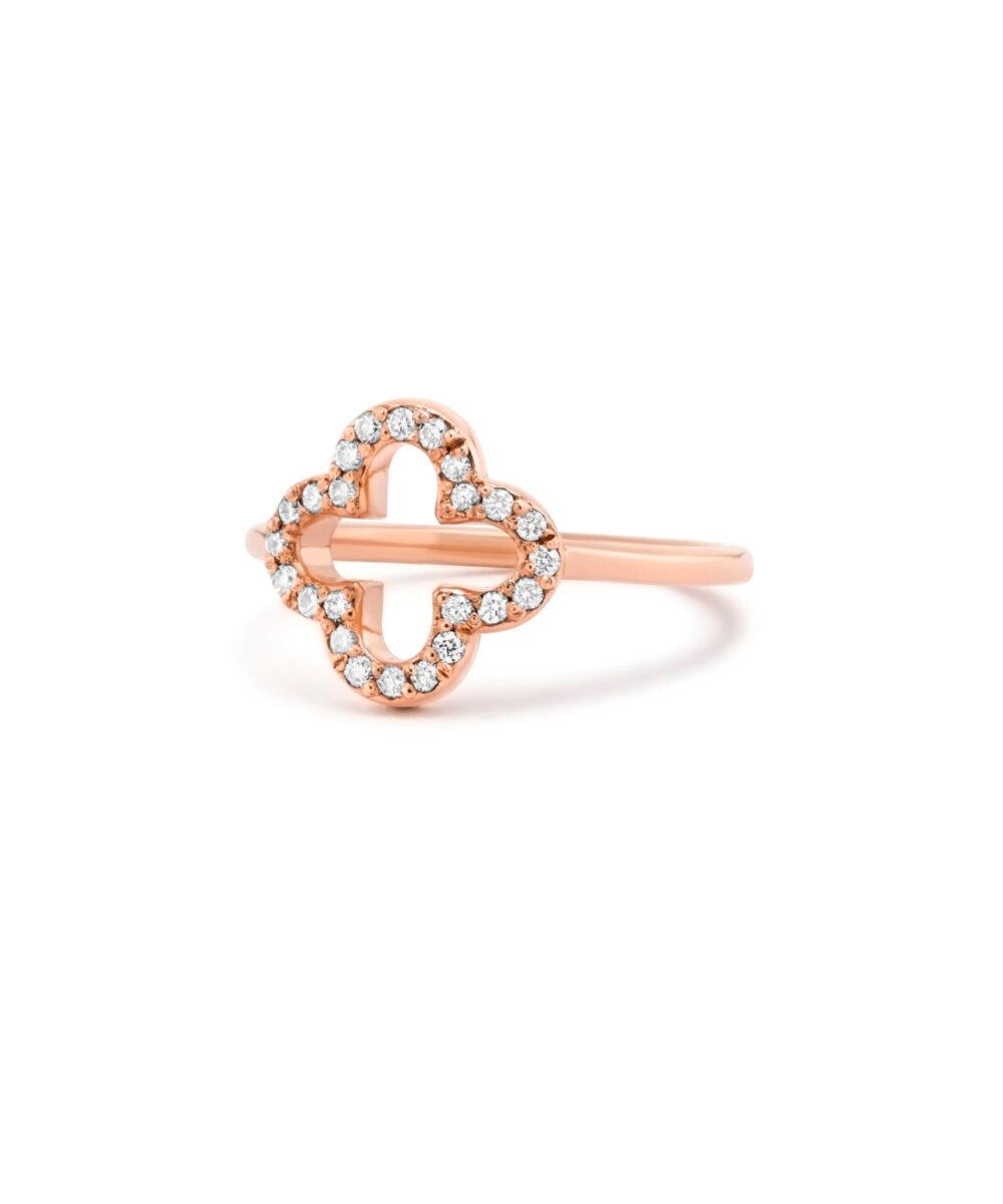 A flower ring set with natural diamonds