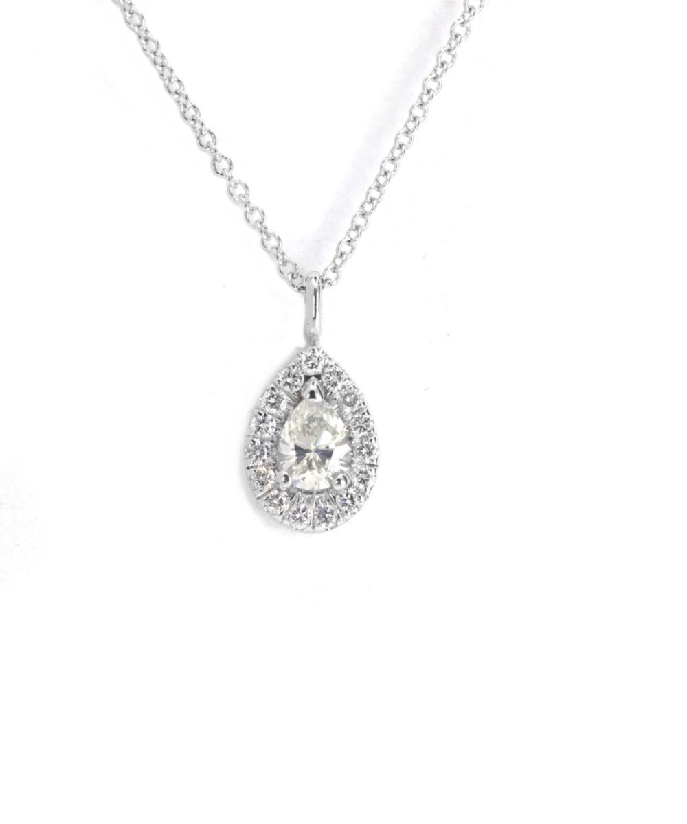 Drop diamond pendant with halo
