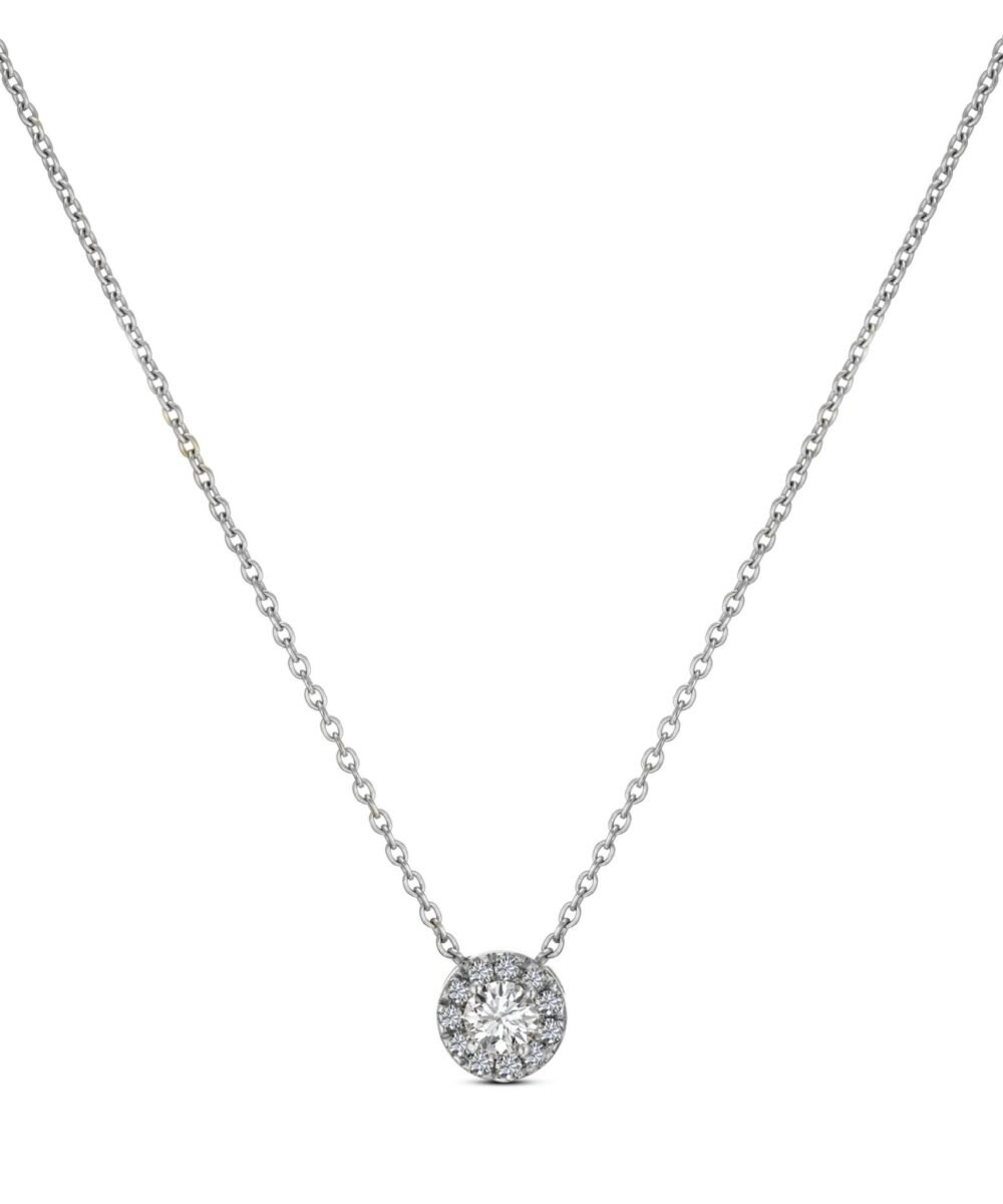 Round diamond pendant with halo